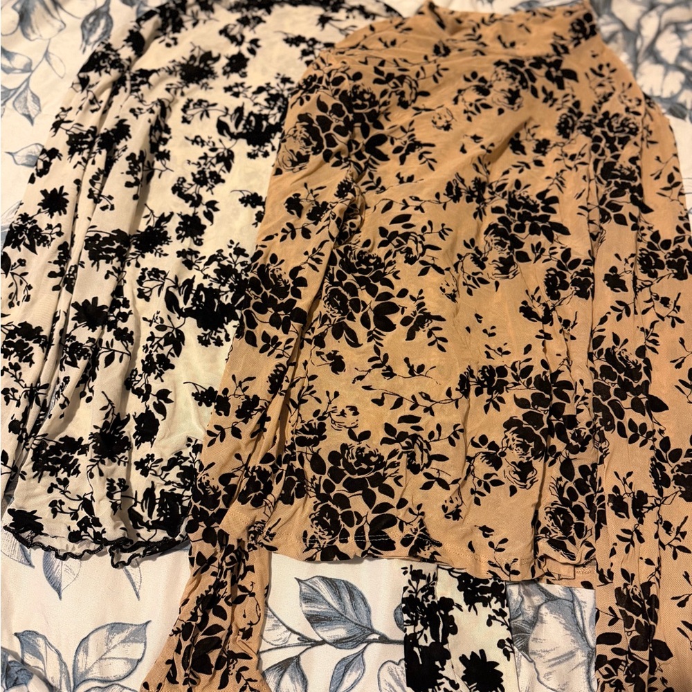 SHEIN Black and Tan Floral A-Line Shirt